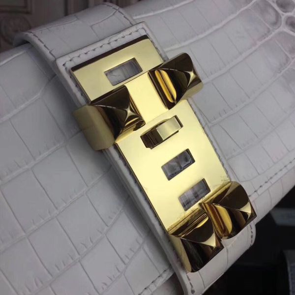 HERM Medor Clutch Bag In White Crocodile Leather