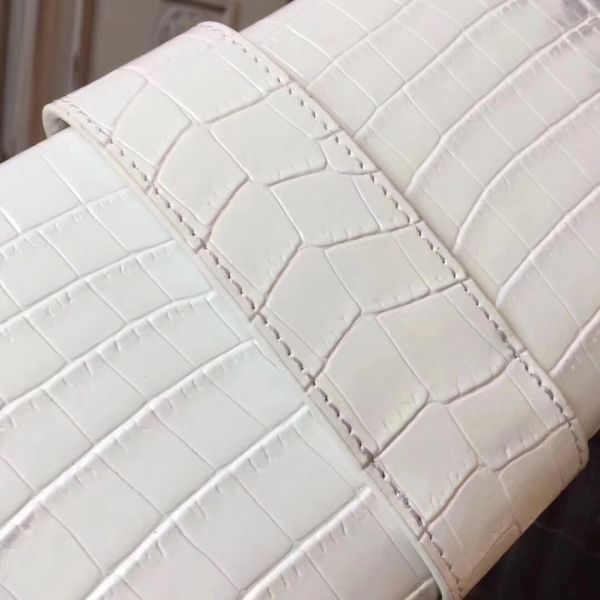 HERM Medor Clutch Bag In White Crocodile Leather