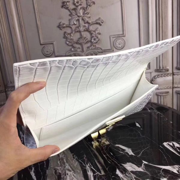 HERM Medor Clutch Bag In White Crocodile Leather
