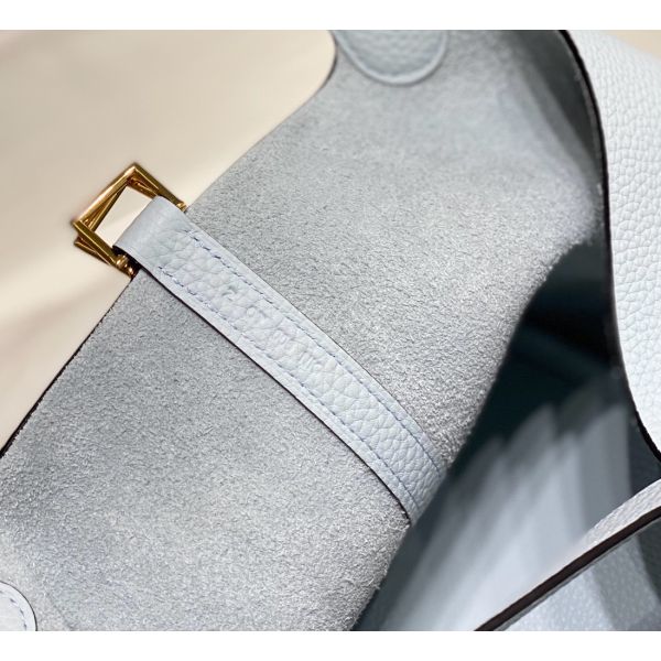 HERM Picotin Lock 18 Bag In Blue Brume Clemence Leather