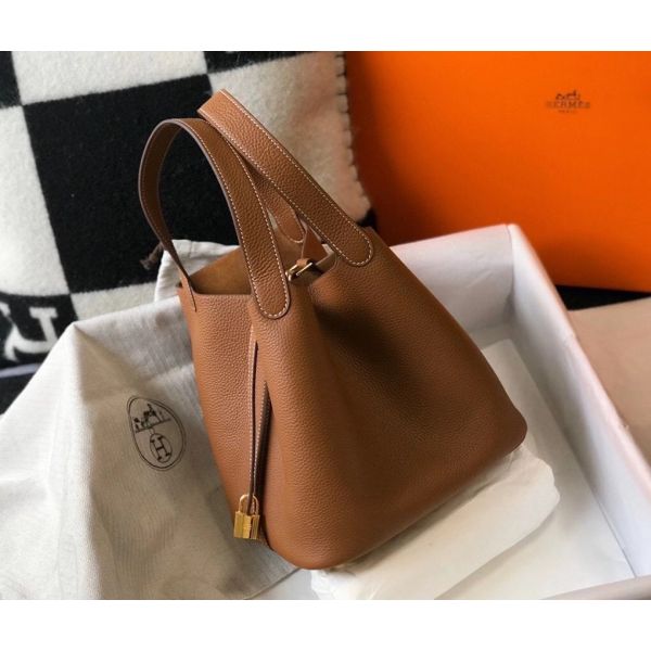 HERM Picotin Lock 22 Bag In Gold Clemence Leather