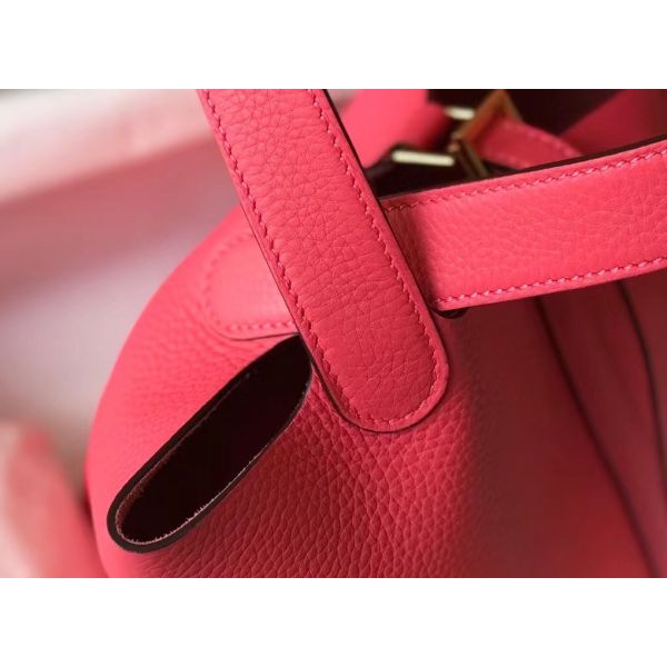 HERM Picotin Lock 22 Bag In Rose Lipstick Clemence Leather