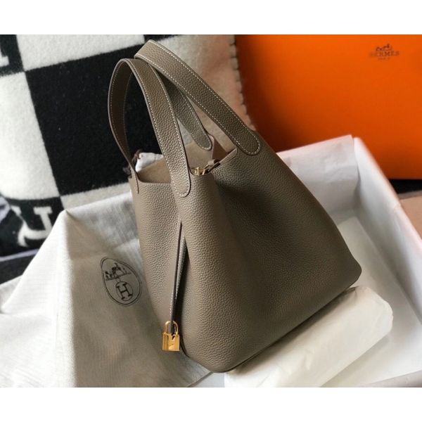 HERM Picotin Lock 22 Bag In Taupe Clemence Leather