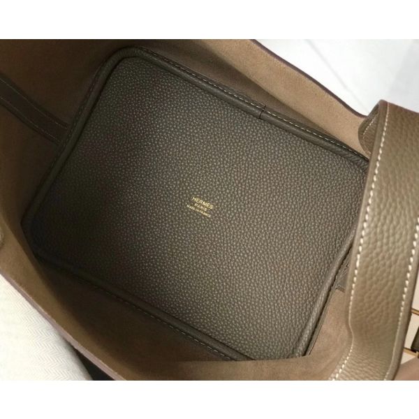 HERM Picotin Lock 22 Bag In Taupe Clemence Leather