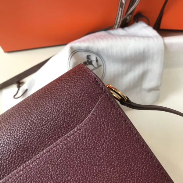 HERM Mini Sac Roulis 18cm Bag In Burgundy Evercolor Calfskin