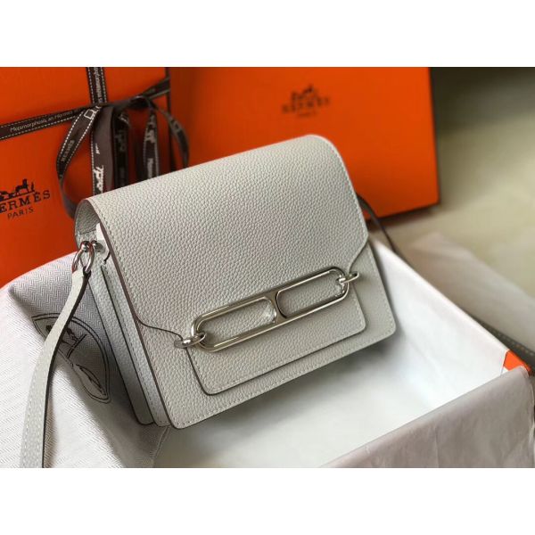HERM Mini Sac Roulis 18cm Bag In Pearl Grey Evercolor Calfskin