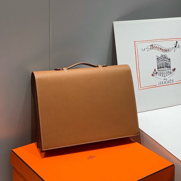 HERM Sac a Depeches 38 Briefcase in Gold Clemence Leather