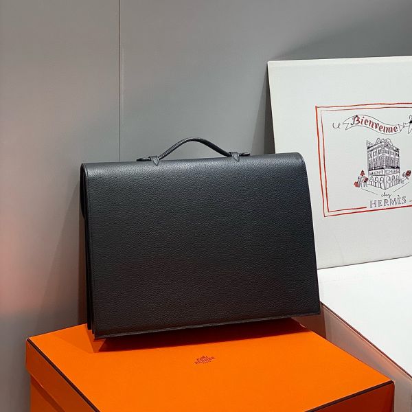 HERM Sac a Depeches 38 Briefcase in Black Clemence Leather