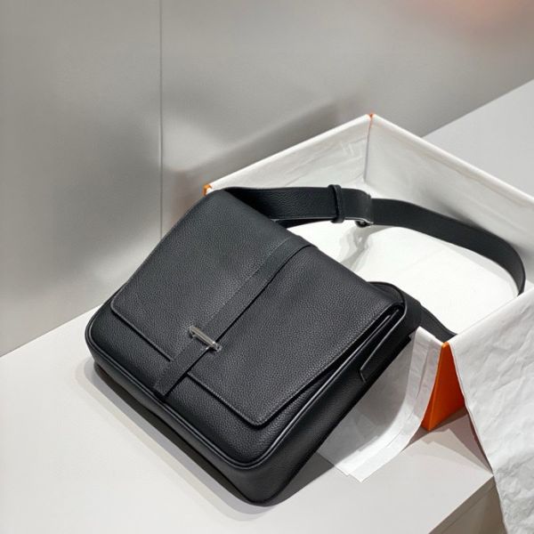 HERM Steve Light Junior Messenger Bag in Black Clemence Leather