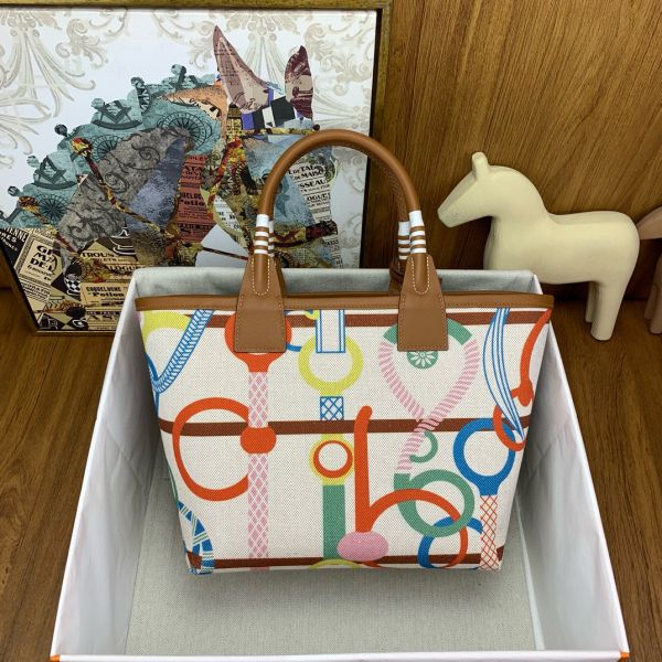 HERM Steeple 25 Bag in H Plume Canvas with Clic Clac Panoplie Equestre