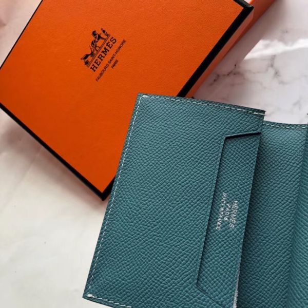 HERM Bearn Mini Wallet In Blue Jean Epsom Leather