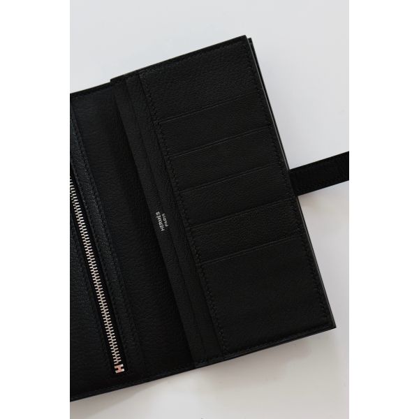 HERM Bearn Long Wallet in Black Shiny Alligator Leather
