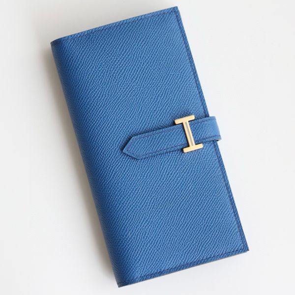 HERM Bearn Long Handmade Wallet in Blue France Epsom Calfskin