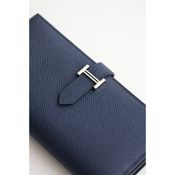HERM Bearn Long Handmade Wallet in Blue Saphir Epsom Calfskin