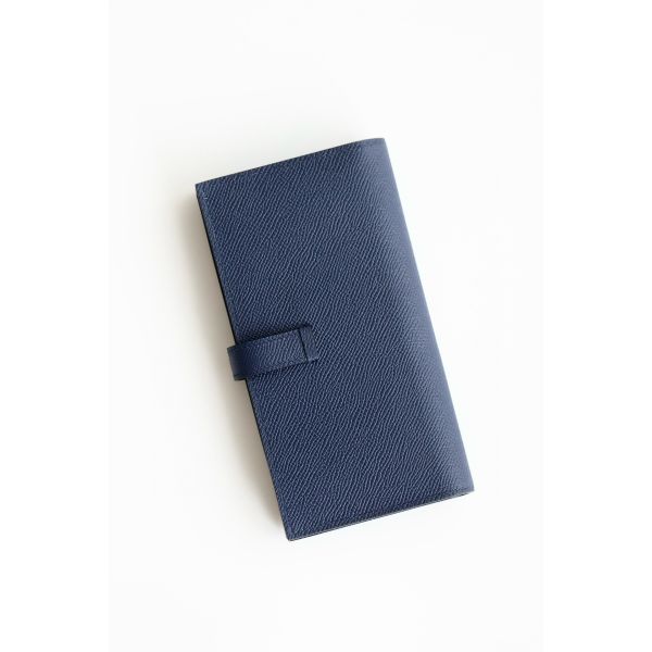 HERM Bearn Long Handmade Wallet in Blue Saphir Epsom Calfskin