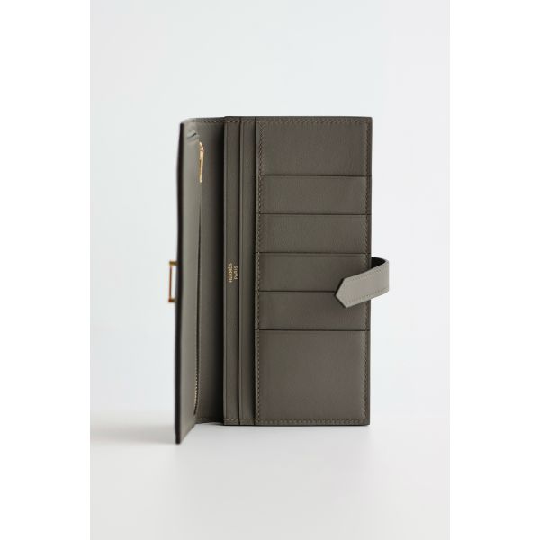 HERM Bearn Long Handmade Wallet in Etain Swift Calfskin
