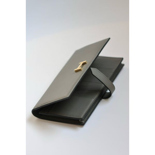 HERM Bearn Long Handmade Wallet in Etain Swift Calfskin