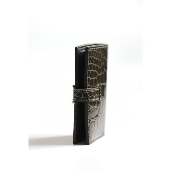 HERM Bearn Compact Wallet in Graphite Shiny Alligator Leather