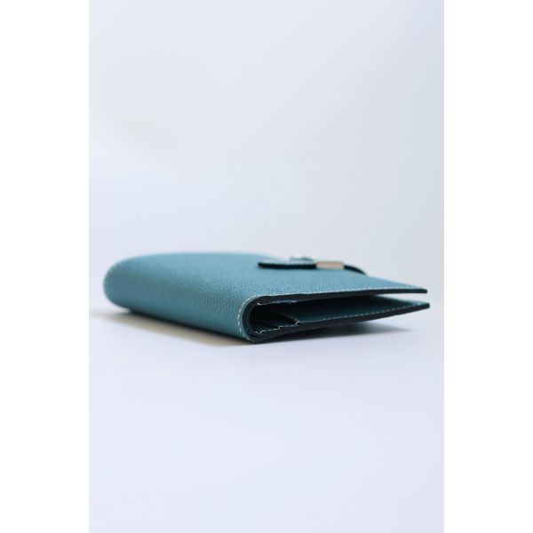 HERM Bearn Compact Handmade Wallet in Blue Jean Epsom Calfskin