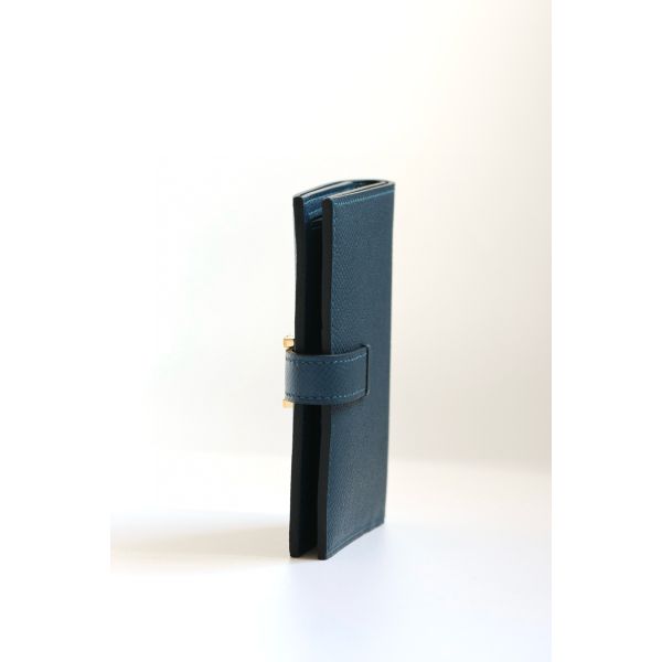 HERM Bearn Compact Handmade Wallet in Deep Blue Epsom Calfskin