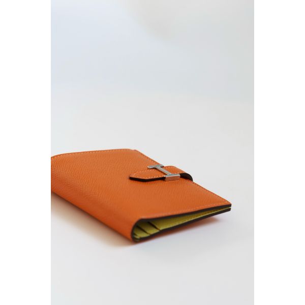 HERM Bearn Compact Verso Handmade Wallet in Orange Epsom Calfskin