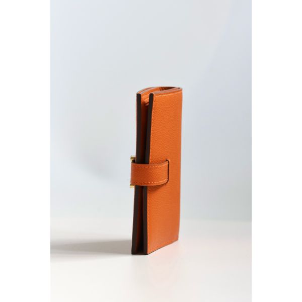 HERM Bearn Compact Handmade Wallet in Orange Epsom Calfskin