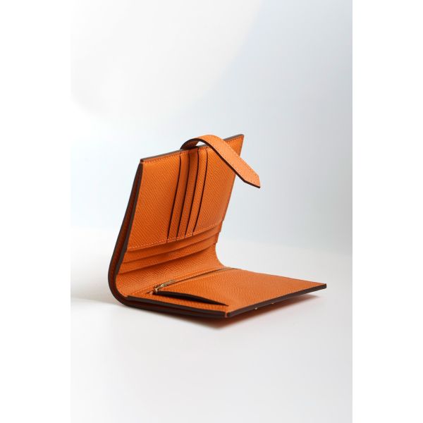 HERM Bearn Compact Handmade Wallet in Orange Epsom Calfskin
