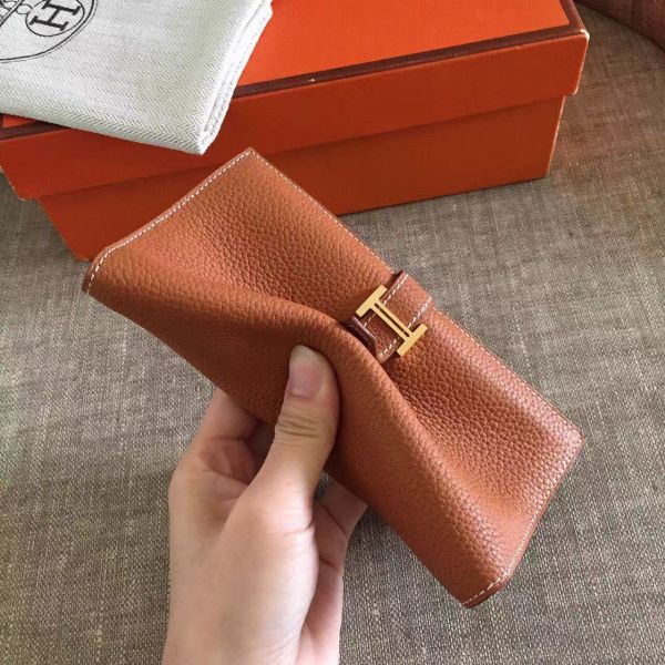 HERM Brown Clemence Bearn Gusset Wallet