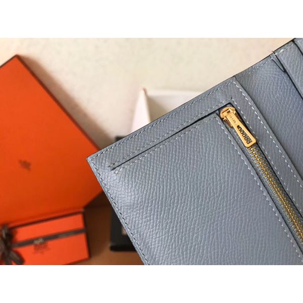 HERM Blue Lin Epsom Bearn Gusset Wallet