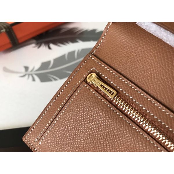 HERM Brown Epsom Bearn Gusset Wallet