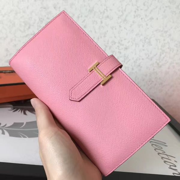 HERM Pink Epsom Bearn Gusset Wallet