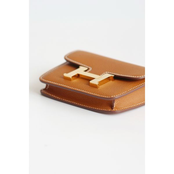 HERM Constance Slim Wallet in Gold Epsom Calfskin