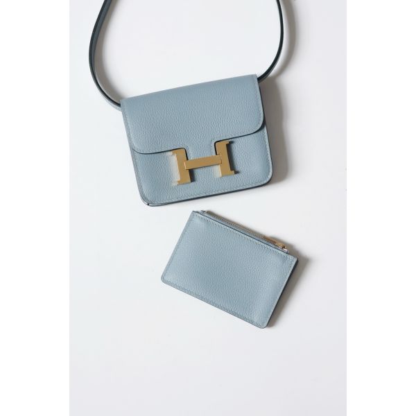 HERM Constance Slim Wallet in Blue Lin Evercolor Calfskin