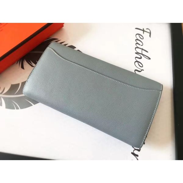HERM Constance Long Wallet In Blue Lin Epsom Leather