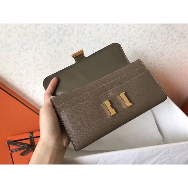 HERM Constance Long Wallet In Taupe Epsom Leather