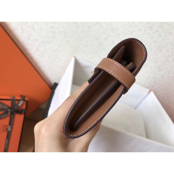 HERM Kelly Classic Long Wallet In Brown Epsom Leather