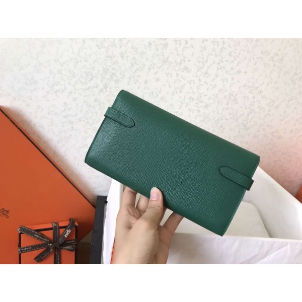 HERM Kelly Classic Long Wallet In Malachite Epsom Leather
