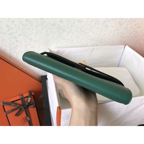 HERM Kelly Classic Long Wallet In Malachite Epsom Leather