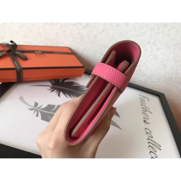 HERM Kelly Classic Long Wallet In Pink Epsom Leather