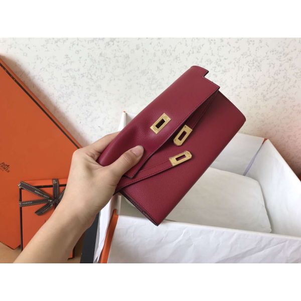 HERM Kelly Classic Long Wallet In Ruby Epsom Leather