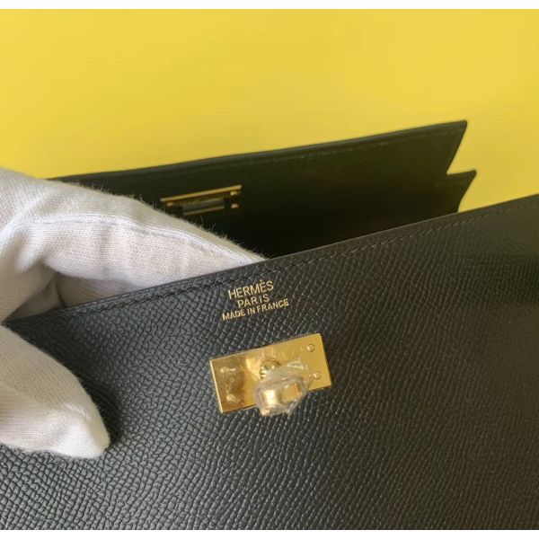 HERM Kelly Classique To Go Wallet In Black Epsom Calfskin
