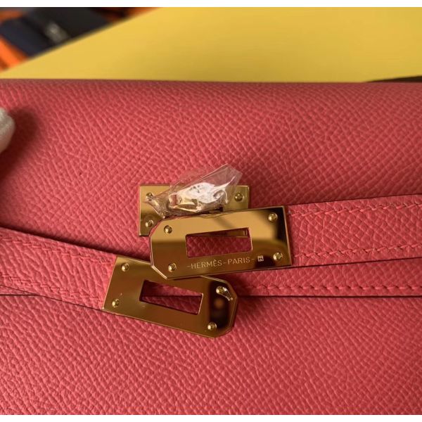 HERM Kelly Classique To Go Wallet In Rose Lipstick Epsom Calfskin
