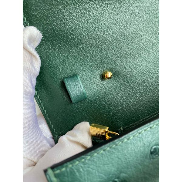 HERM Kelly Classique To Go Wallet in Malachite Ostrich Leather