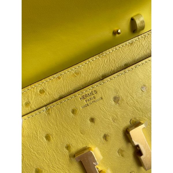 HERM Constance To Go Wallet in Lime Ostrich Leather