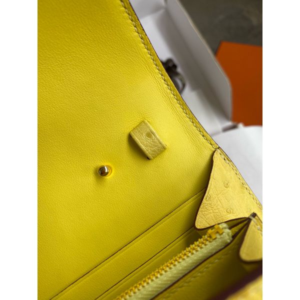 HERM Constance To Go Wallet in Lime Ostrich Leather
