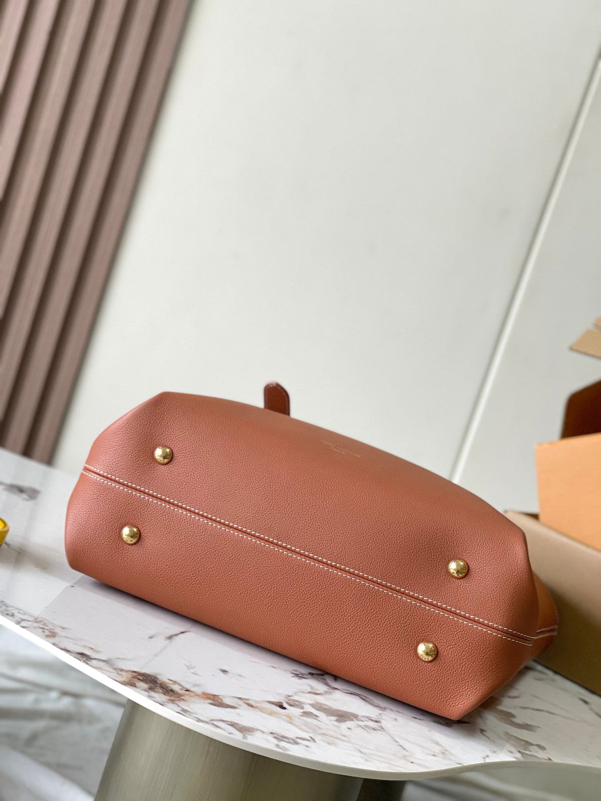 LOW KEY CABAS 47 IN SASSY SALMON GRAINED CALFSKIN GOLD BUCKLE