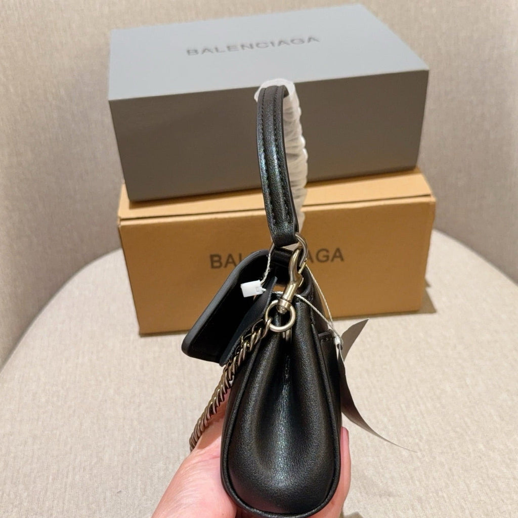 RODEO NANO BAG WITH CHAIN 17 IN BLACK SMOOTH CALFSKIN SILVER HARDWARE