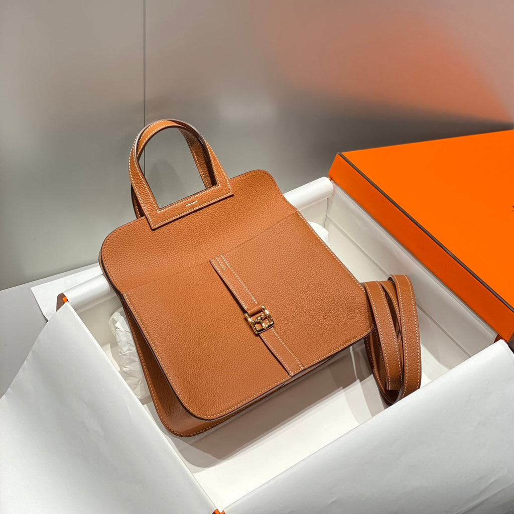 HALZAN 25 HANDLE BAG IN DULL ORANGE GRAINED CALFSKIN
