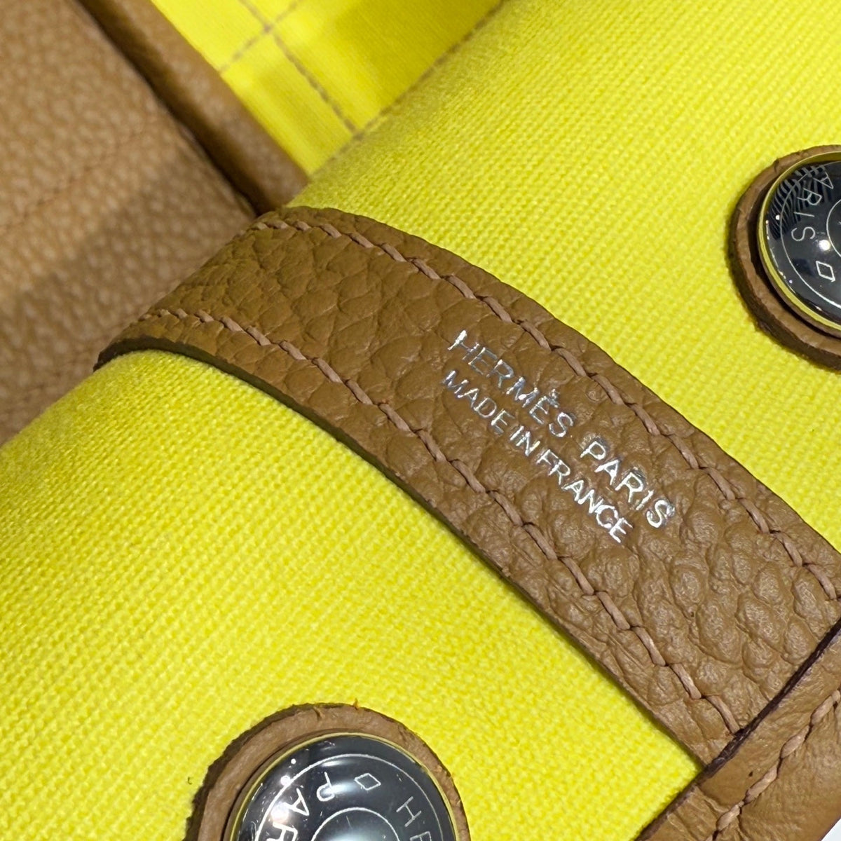 GARDEN PARTY 30CM IN YELLOW TOILETS COTTON CANVAS AND BEIGE MARFA CALFSKIN