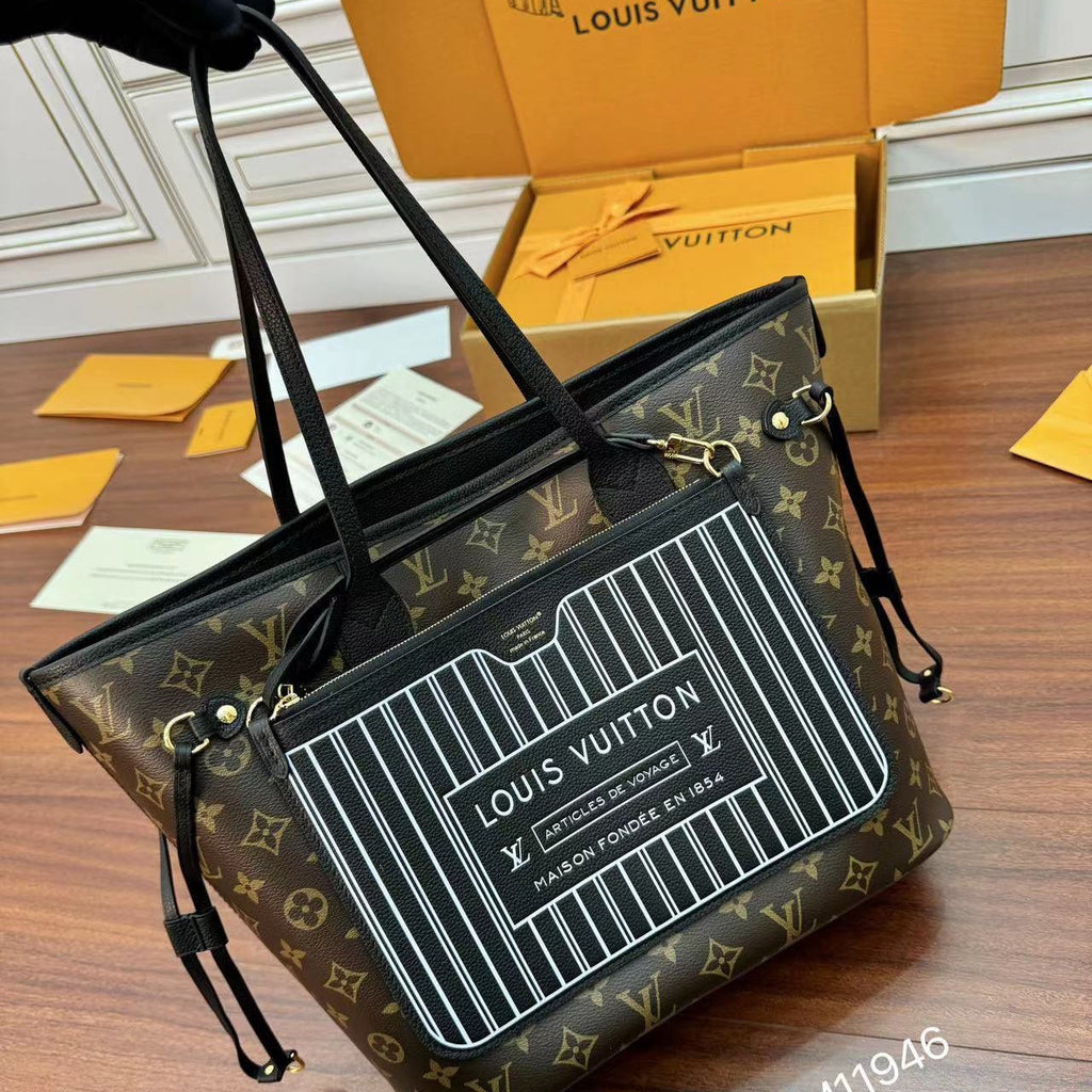 NEVERFULL INSIDE OUT MM BAG 31 IN BROWN MONOGRAM COATED CANVAS AND CALFSKIN